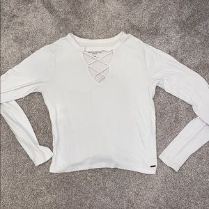 Hollister Size L White V-Neck Ribbed Tee